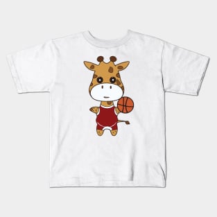 Kawaii Cute Basketball Giraffe Kids T-Shirt